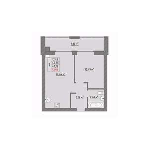 1-к квартира, строящийся дом, 52м2, 3/9 этаж