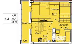 1-к квартира, вторичка, 40м2, 9/9 этаж