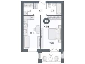 Студия квартира, вторичка, 42м2, 4/9 этаж