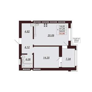 1-к квартира, вторичка, 55м2, 9/9 этаж