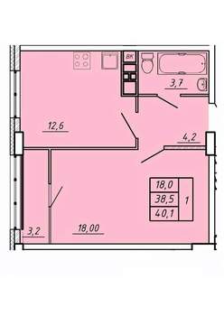 1-к квартира, строящийся дом, 40м2, 2/17 этаж