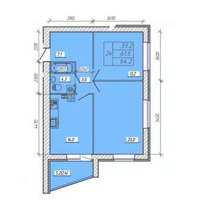 2-к квартира, вторичка, 64м2, 6/9 этаж