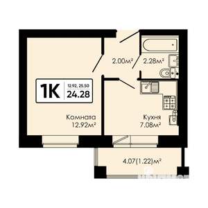 1-к квартира, вторичка, 24м2, 3/4 этаж