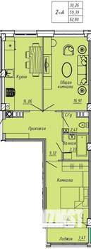 2-к квартира, вторичка, 63м2, 2/9 этаж