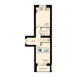 1-к квартира, вторичка, 35м2, 1/4 этаж