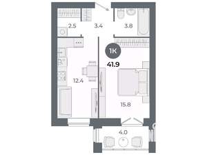 Студия квартира, вторичка, 42м2, 2/9 этаж