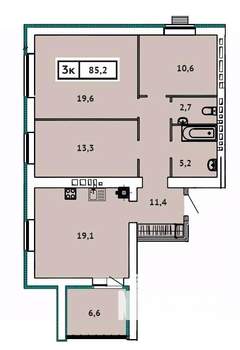 3-к квартира, строящийся дом, 85м2, 1/9 этаж