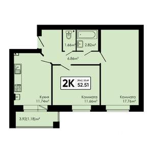 2-к квартира, вторичка, 53м2, 3/4 этаж