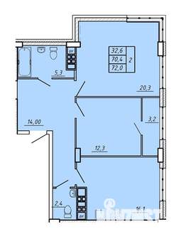 2-к квартира, строящийся дом, 72м2, 9/17 этаж