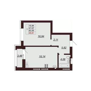 1-к квартира, вторичка, 51м2, 6/9 этаж