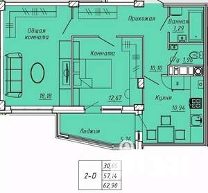 2-к квартира, вторичка, 63м2, 6/9 этаж