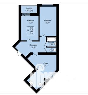 2-к квартира, вторичка, 72м2, 9/9 этаж