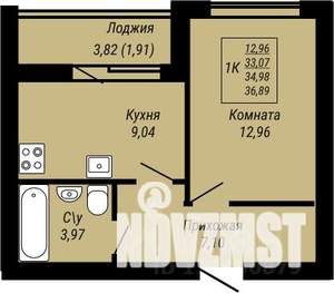 1-к квартира, строящийся дом, 37м2, 6/9 этаж