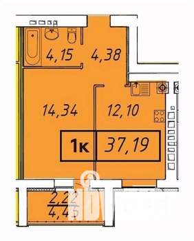 1-к квартира, строящийся дом, 37м2, 9/9 этаж