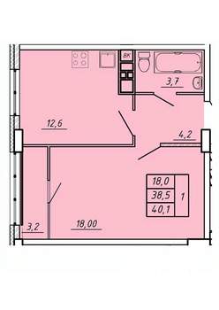 1-к квартира, строящийся дом, 40м2, 4/17 этаж