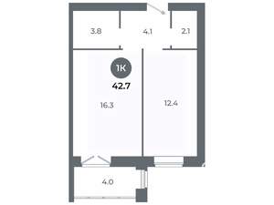 Студия квартира, вторичка, 43м2, 5/9 этаж