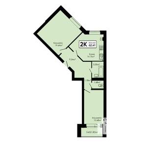 2-к квартира, вторичка, 62м2, 1/4 этаж