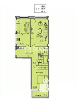 2-к квартира, вторичка, 62м2, 4/9 этаж
