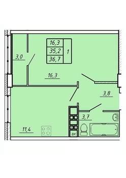 1-к квартира, вторичка, 37м2, 13/17 этаж