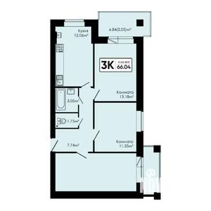 3-к квартира, вторичка, 66м2, 4/4 этаж