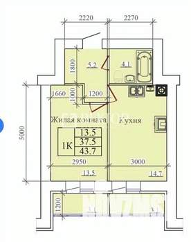 1-к квартира, вторичка, 44м2, 7/14 этаж