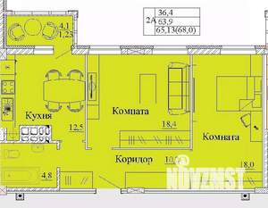 2-к квартира, строящийся дом, 68м2, 14/14 этаж