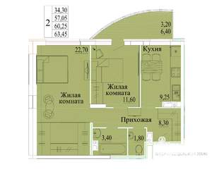2-к квартира, вторичка, 63м2, 12/14 этаж