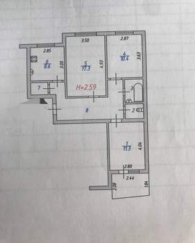 3-к квартира, вторичка, 63м2, 1/9 этаж