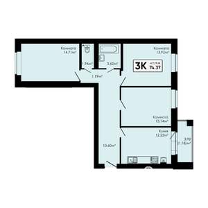 3-к квартира, вторичка, 74м2, 1/4 этаж