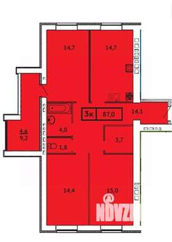 3-к квартира, вторичка, 87м2, 1/10 этаж