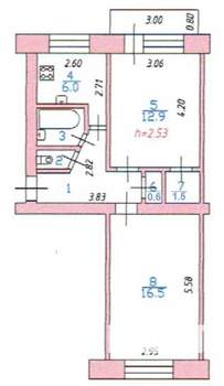 2-к квартира, вторичка, 47м2, 5/5 этаж