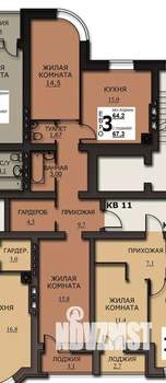 3-к квартира, строящийся дом, 66м2, 4/10 этаж