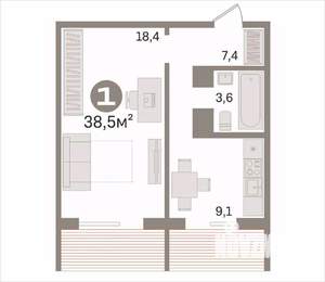 1-к квартира, вторичка, 39м2, 5/9 этаж