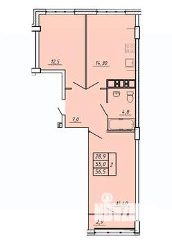 2-к квартира, строящийся дом, 57м2, 11/17 этаж