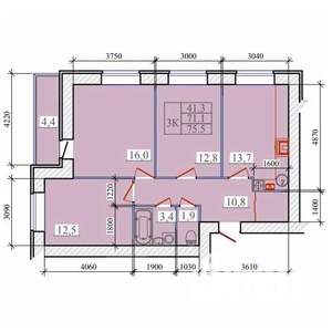 3-к квартира, вторичка, 76м2, 1/14 этаж