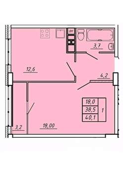 1-к квартира, строящийся дом, 40м2, 6/17 этаж