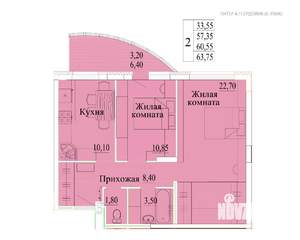 2-к квартира, сданный дом, 64м2, 7/14 этаж