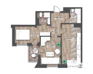 2-к квартира, строящийся дом, 67м2, 13/14 этаж