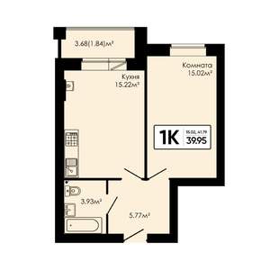 1-к квартира, вторичка, 40м2, 4/4 этаж