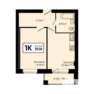 1-к квартира, вторичка, 40м2, 1/4 этаж