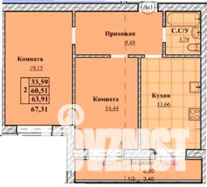 2-к квартира, строящийся дом, 64м2, 3/8 этаж