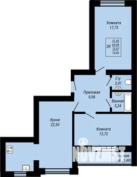 2-к квартира, строящийся дом, 75м2, 7/9 этаж