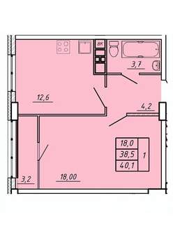 1-к квартира, вторичка, 40м2, 12/17 этаж