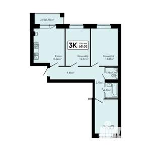 3-к квартира, вторичка, 69м2, 3/4 этаж