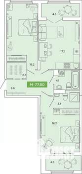 2-к квартира, строящийся дом, 78м2, 8/14 этаж