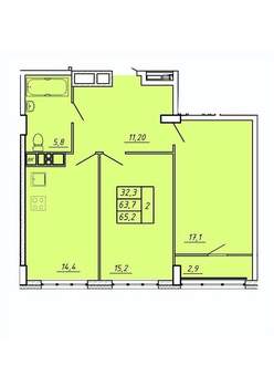 2-к квартира, строящийся дом, 65м2, 6/17 этаж