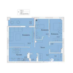 3-к квартира, строящийся дом, 106м2, 13/14 этаж