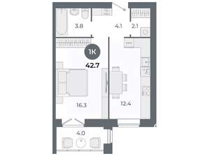 Студия квартира, вторичка, 43м2, 4/9 этаж