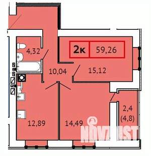 2-к квартира, вторичка, 59м2, 1/15 этаж