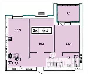 2-к квартира, вторичка, 66м2, 6/9 этаж